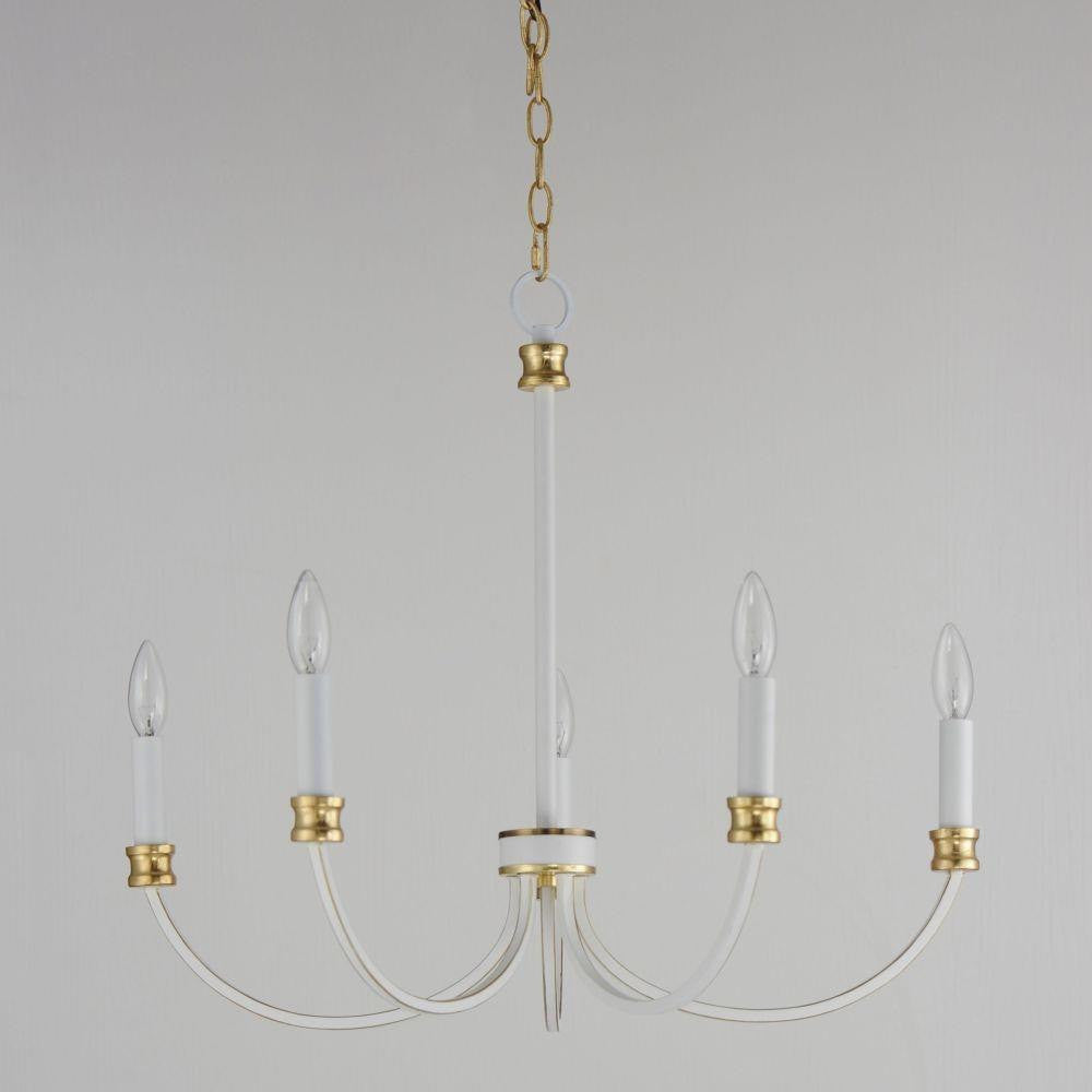 Maxim Lighting 11375WWTGL Charlton 5 Light Chandelier in Weathered White with Gold Leaf - Front View