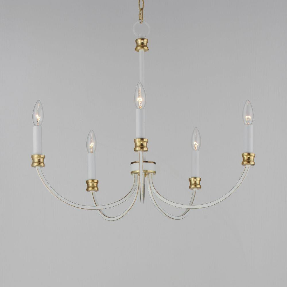 Maxim Lighting 11375WWTGL Charlton 5 Light Chandelier in Weathered White with Gold Leaf - Angled View