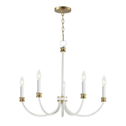 Maxim Lighting 11375WWTGL Charlton 5 Light Chandelier in Weathered White with Gold Leaf on White Background