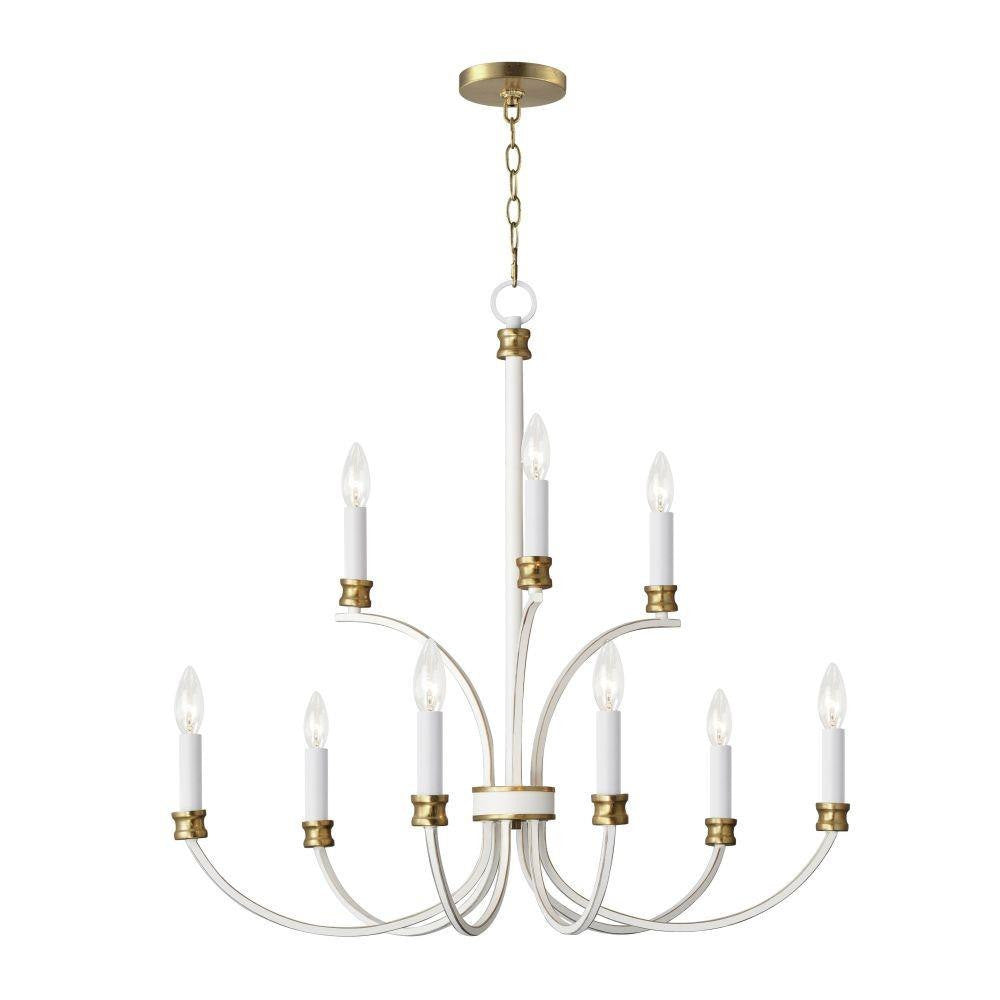 Maxim Lighting 11377WWTGL Charlton 8 Light Chandelier in Weathered White with Gold Leaf on white background