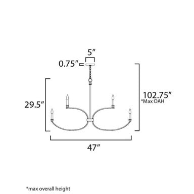 Maxim Lighting 11378BKAB Charlton Chandelier dimension diagram showing 47 inch width and 29.5 inch height