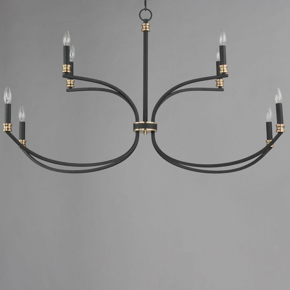 Maxim Lighting 11378BKAB Charlton 8 Light Black with Antique Brass Two-Tier Chandelier close-up on grey background