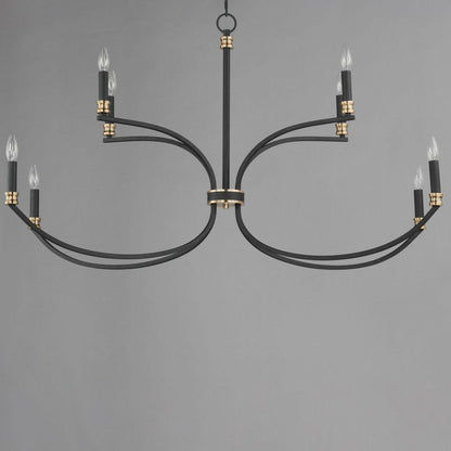 Maxim Lighting 11378BKAB Charlton 8 Light Black with Antique Brass Two-Tier Chandelier close-up on grey background