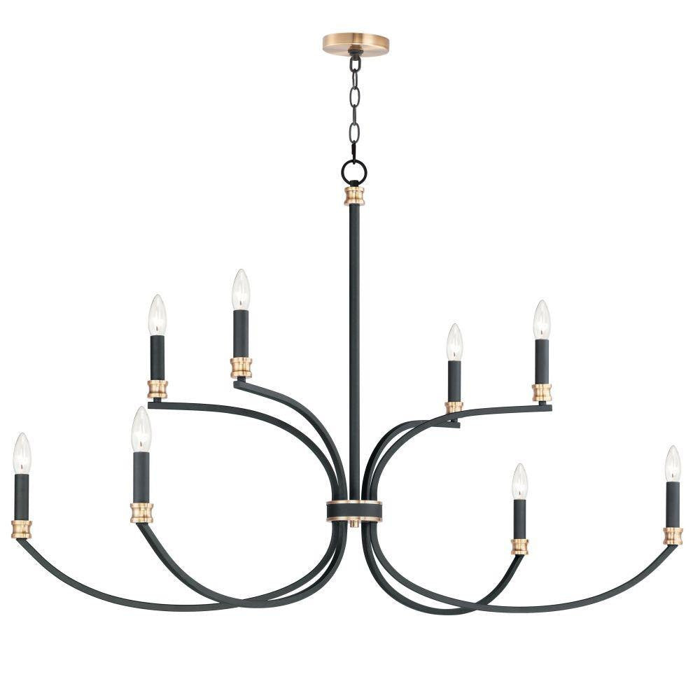 Maxim Lighting 11378BKAB Charlton 8 Light Black with Antique Brass Two-Tier Chandelier on white background