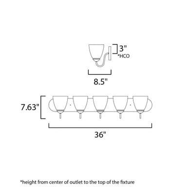 Maxim Lighting 11385FTBK Axis 5 Light 36 Inch Bath Vanity Wall Light Dimension Diagram