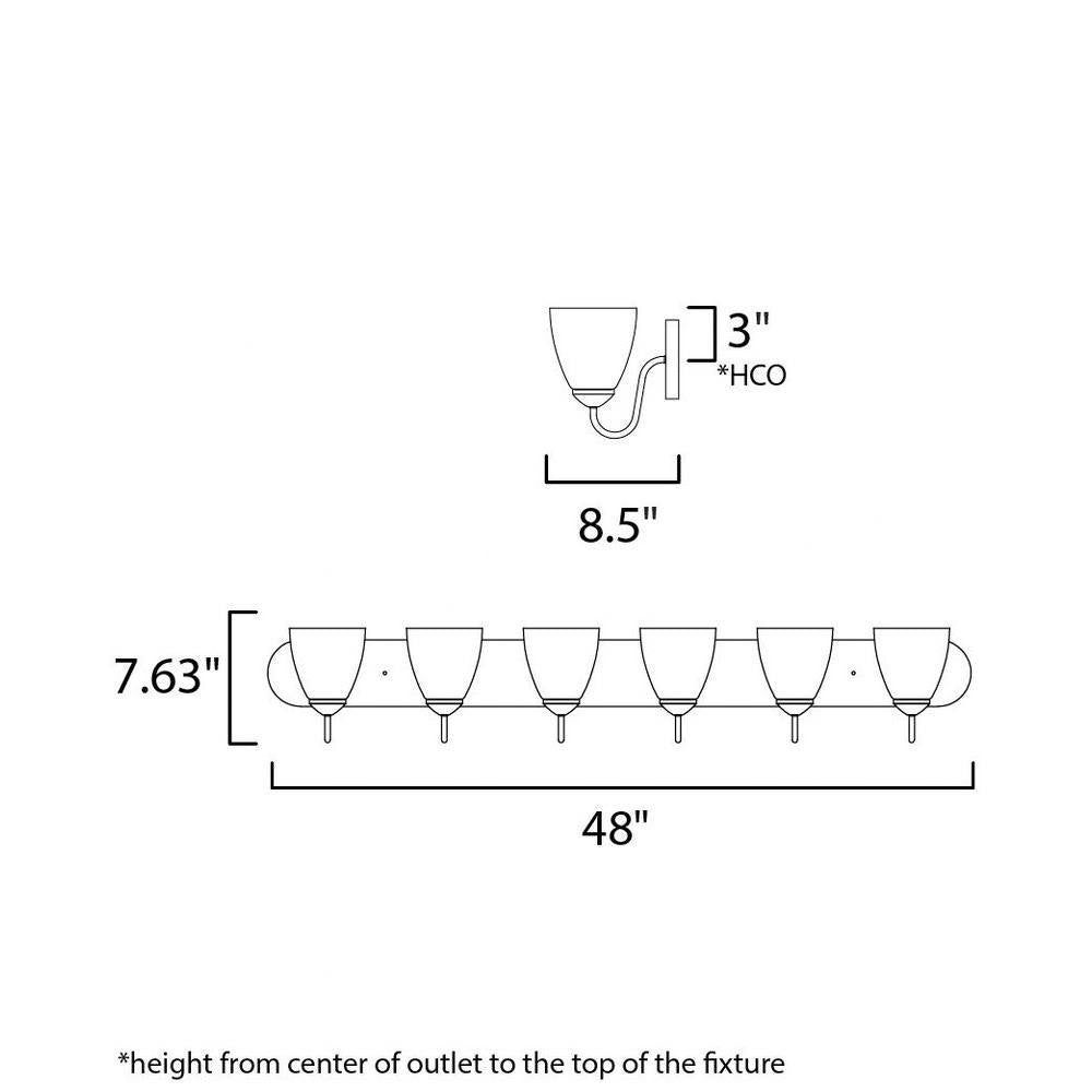 Maxim Lighting 11386FTBK Axis 6 Light 48 Inch Black Bath Vanity Wall Light Dimensions Diagram