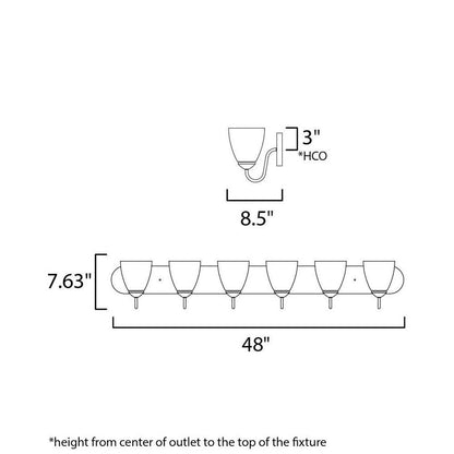 Maxim Lighting 11386FTBK Axis 6 Light 48 Inch Black Bath Vanity Wall Light Dimensions Diagram