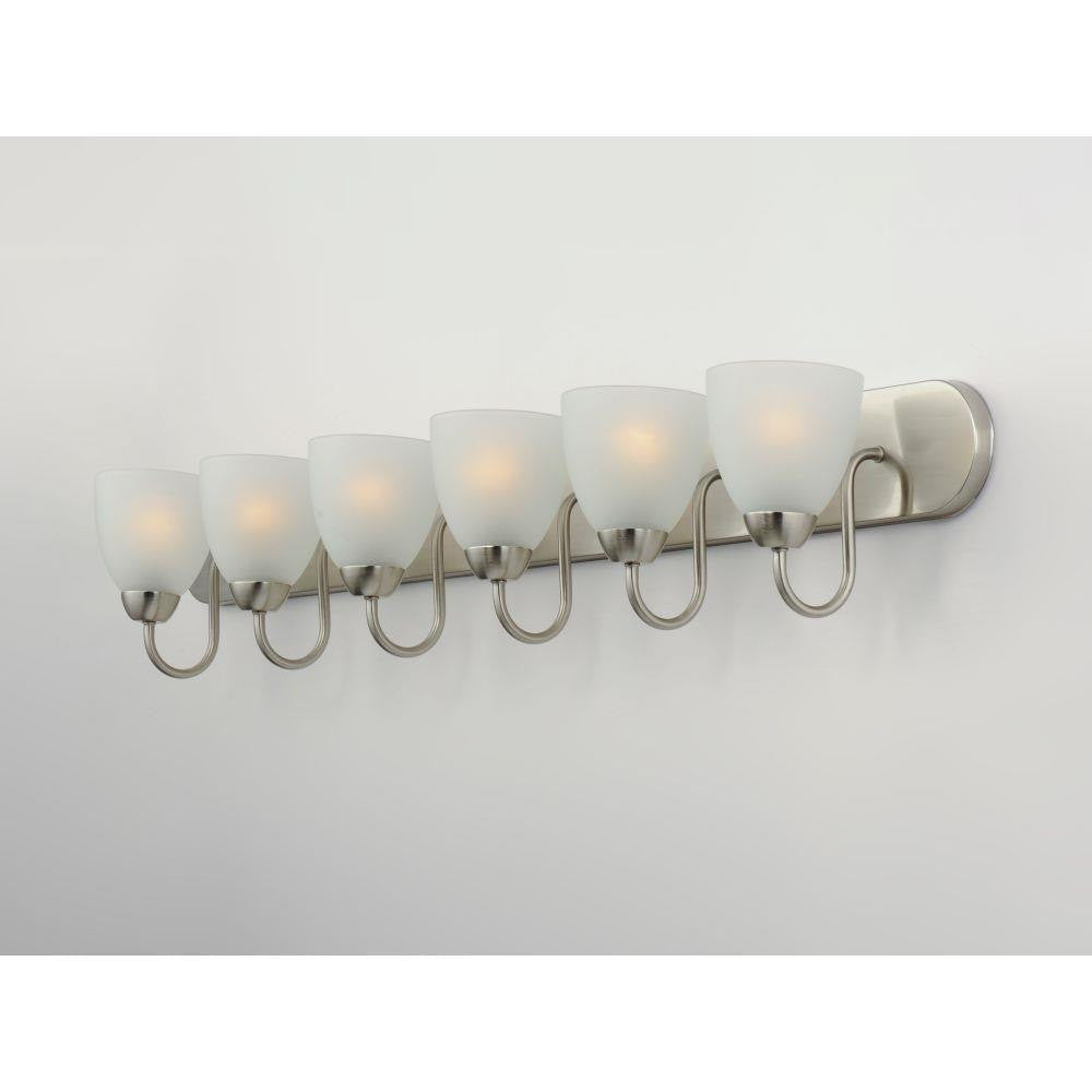 Maxim Lighting 11386FTSN Axis 6 Light Satin Nickel Bath Vanity Wall Light - angled view illuminated