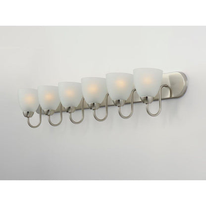 Maxim Lighting 11386FTSN Axis 6 Light Satin Nickel Bath Vanity Wall Light - angled view illuminated