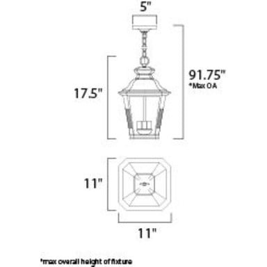 Maxim Lighting 1139CLBZ Knoxville Outdoor Pendant Dimension Diagram 11 x 11 x 17.5 Inch
