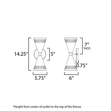 Maxim Lighting 11432NAB Helsinki Wall Sconce Dimensions Diagram 14.25 Inch Tall 5.75 Inch Wide