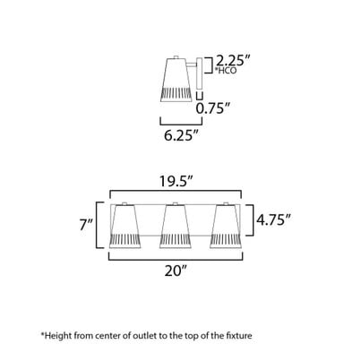 Maxim Lighting 11433NAB Helsinki 3 Light Natural Aged Brass Bath Vanity Wall Light - Dimensions Diagram