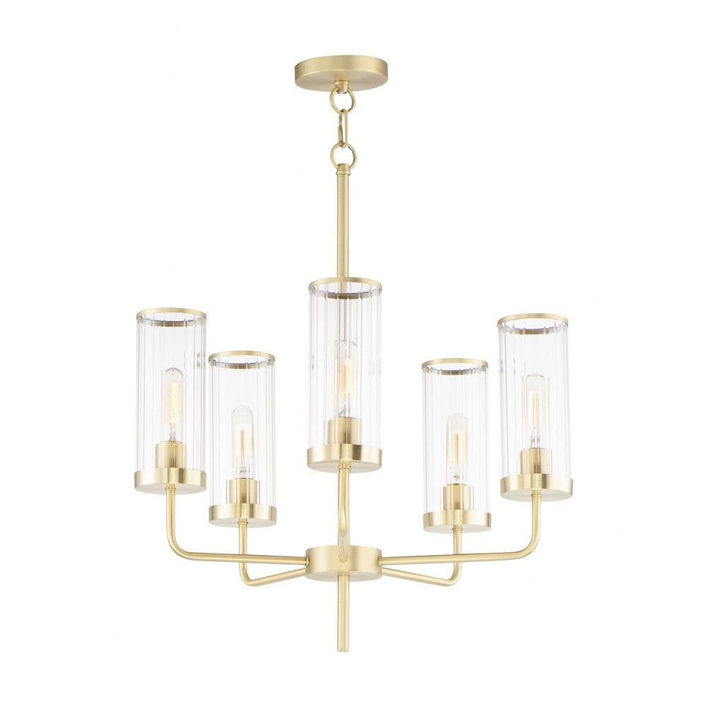 Maxim Lighting 11475CRSBR Crosby 5 Light Satin Brass Chandelier - Full view on white background alternate angle