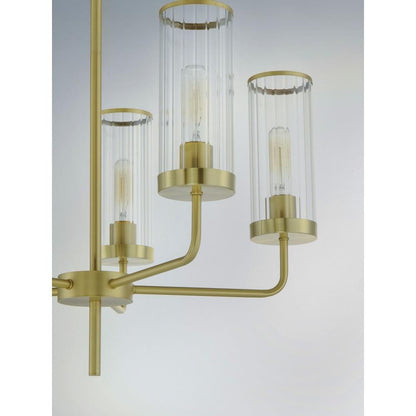 Maxim Lighting 11475CRSBR Crosby 5 Light Satin Brass Chandelier - Close-up detail of arms and ribbed glass shades