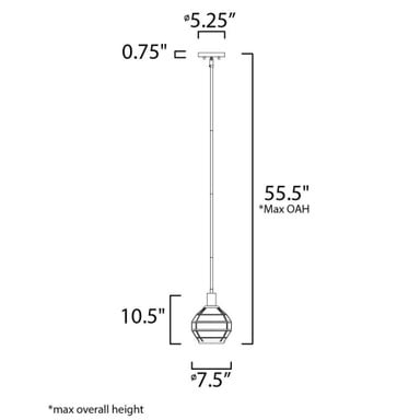 Maxim Lighting 11541BKBUB Heirloom Mini Pendant Dimensions Diagram