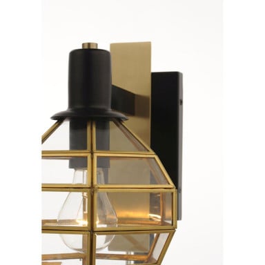 Maxim Lighting 11543BKBUB Heirloom Outdoor Wall Lantern - Close-Up Detail of Brass Frame and Ice Glass