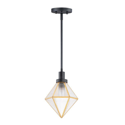 Maxim Lighting 11555BKBUB Adorn 1 Light Mini Pendant in Black/Burnished Brass with Frosted Ripple Glass, full view