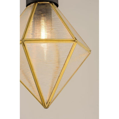 Detail view of Maxim Lighting 11555BKBUB Adorn Mini Pendant showing ripple glass panels and brass accents illuminated