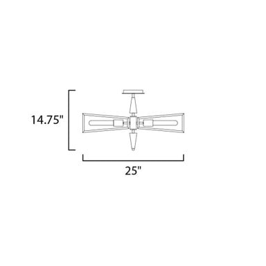Maxim Lighting 11650BKSBR Wings Flush Mount - dimension diagram showing 25 inch width and 14.75 inch depth
