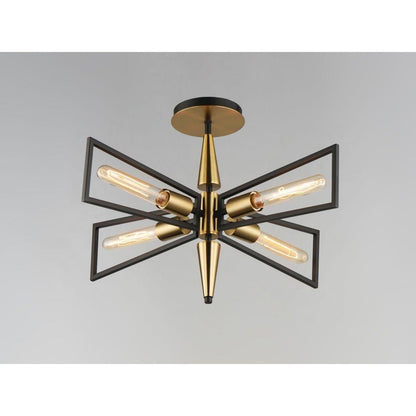 Maxim Lighting 11650BKSBR Wings 4 Light 25 Inch Black/Satin Brass Flush Mount Ceiling Light - front overhead view