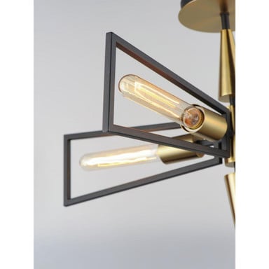 Maxim Lighting 11650BKSBR Wings 4 Light 25 Inch Black/Satin Brass Flush Mount - close-up detail of geometric arms and bulbs