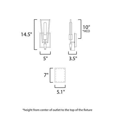 Maxim Lighting 11651BKSBR Wings 1 Light Wall Sconce - Dimensions Diagram