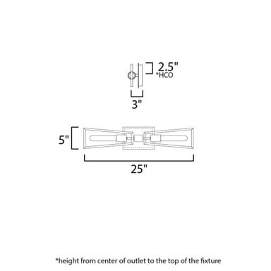 Maxim Lighting 11652BKSBR Wings 2 Light Black/Satin Brass Wall Sconce - Dimensions Diagram