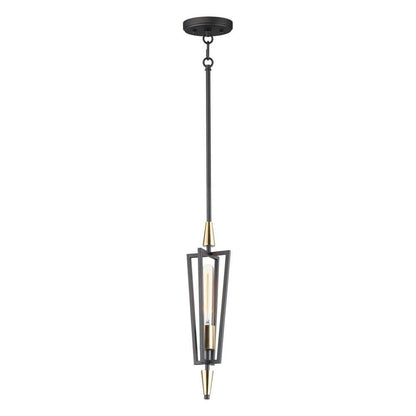 Maxim Lighting 11653BKSBR Wings 1 Light Mini Pendant full view with rod and chain in Black and Antique Brass