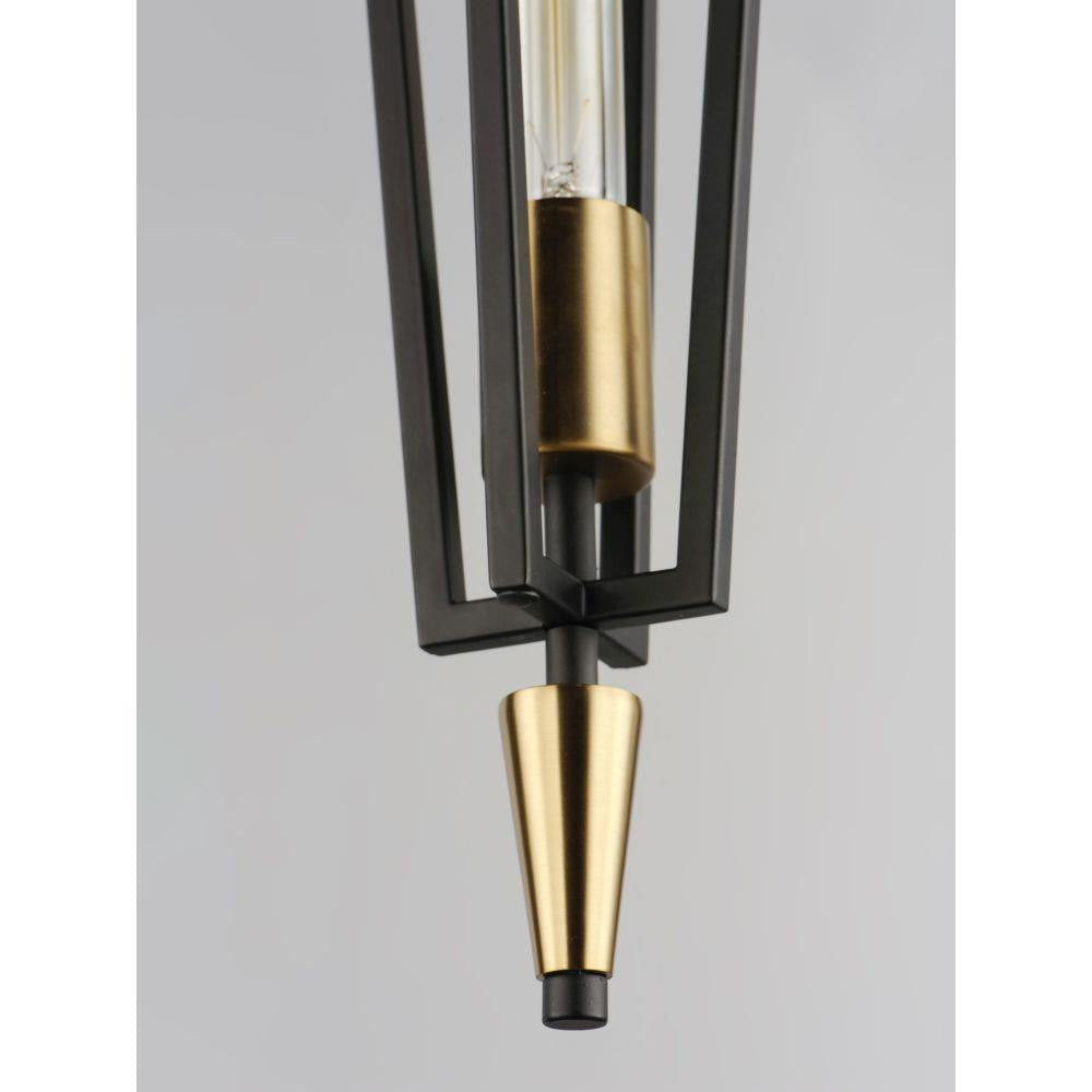 Maxim Lighting 11653BKSBR Wings Mini Pendant close-up of bottom antique brass cone and geometric frame