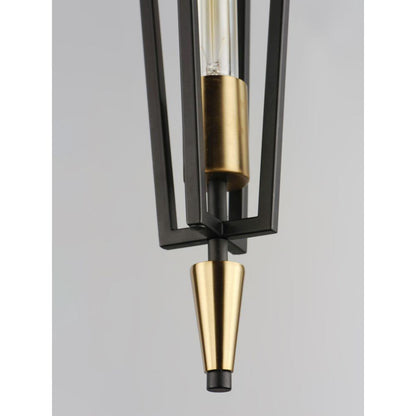 Maxim Lighting 11653BKSBR Wings Mini Pendant close-up of bottom antique brass cone and geometric frame