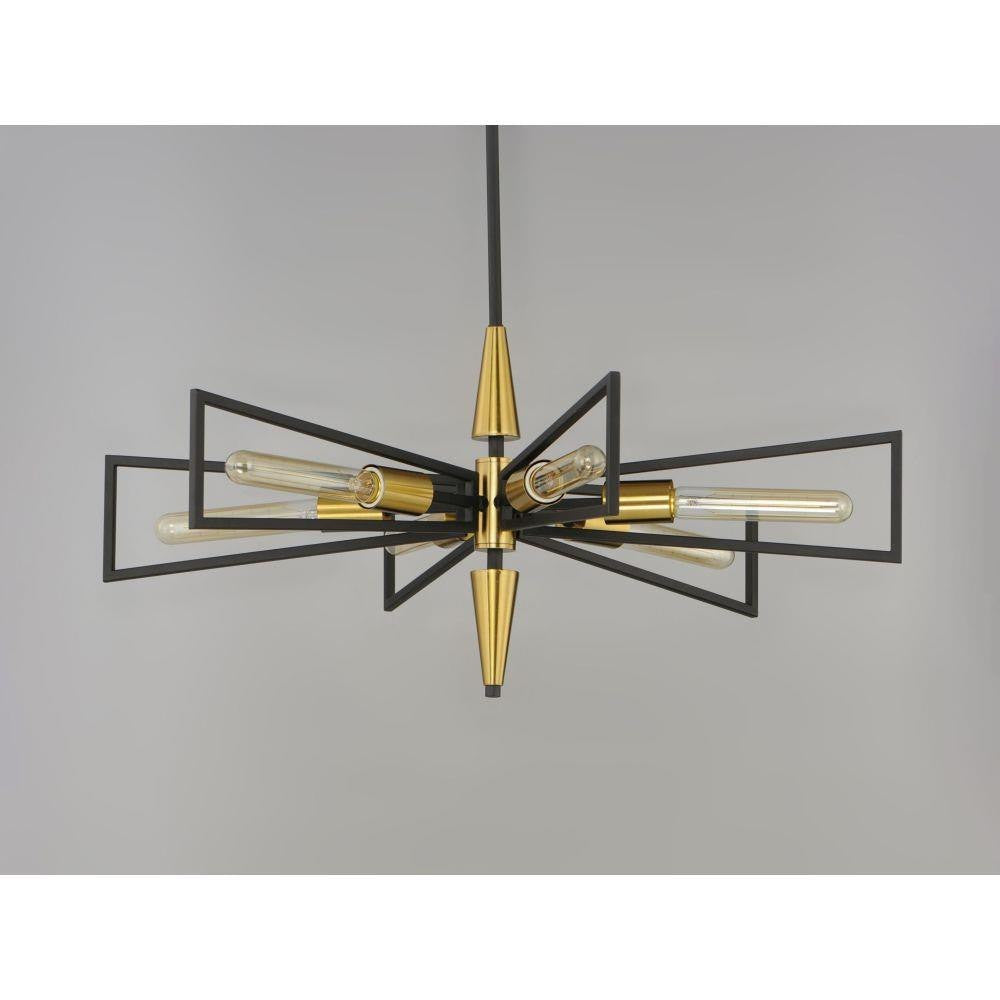 Maxim Lighting 11656BKSBR Wings 6 Light Black/Satin Brass Chandelier - side profile view on gray background