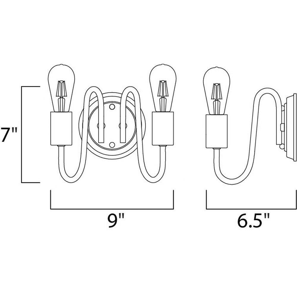 Maxim Lighting 11739BKSN Haven 2 Light 9 Inch Black/Satin Nickel Wall Sconce - Dimensions Diagram