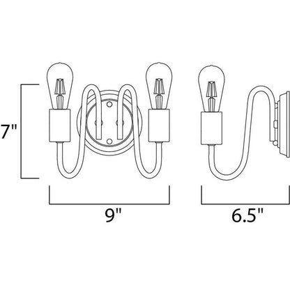 Maxim Lighting 11739BKSN Haven 2 Light 9 Inch Black/Satin Nickel Wall Sconce - Dimensions Diagram