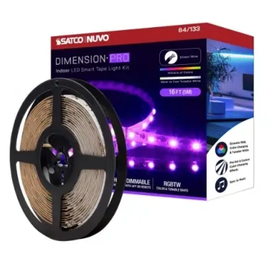Nuvo 64-133 16-ft Dimension Pro Tape Light, Wattage 20W, Lumens 1920 lm, Voltage 24V, Color Temperature 2700K, RGB, J-Box