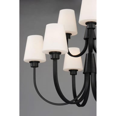 Maxim Lighting 11826SWBK Shelter Chandelier Close-Up of Black Arms and White Glass Shades