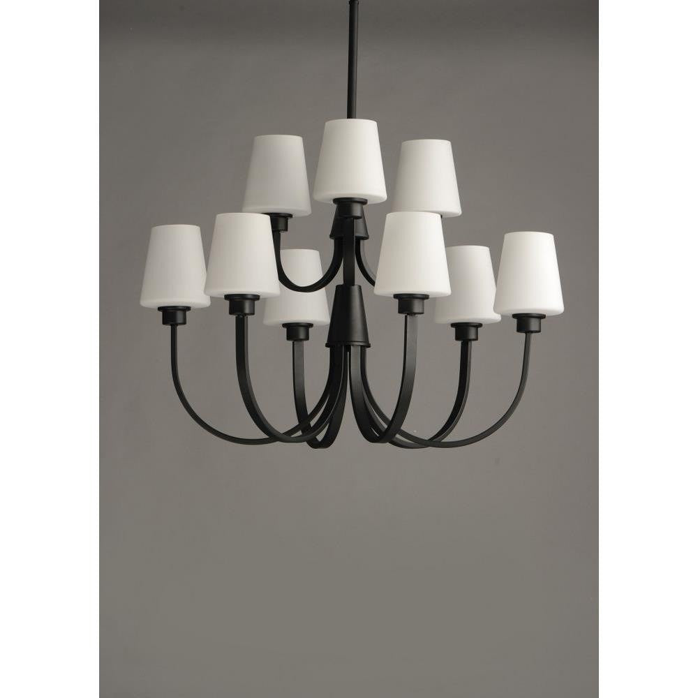 Maxim Lighting 11826SWBK Shelter 9 Light Black Chandelier - Lit on Gray Background