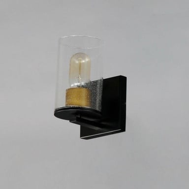 Maxim Lighting 11841CDABBK Sleek 1 Light Antique Brass Black Bath Vanity Wall Light with Seedy Glass Cylinder Shade