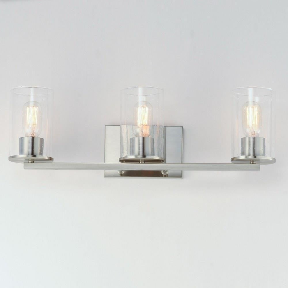 Maxim Lighting 11843CDSN Sleek 3 Light Satin Nickel Bath Vanity Wall Light with Seedy Glass Cylinder Shades