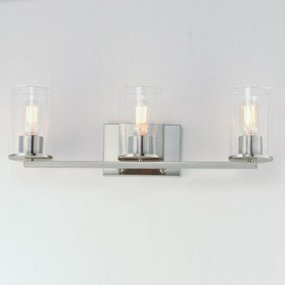 Maxim Lighting 11843CDSN Sleek 3 Light Satin Nickel Bath Vanity Wall Light with Clear Seedy Glass Cylinders