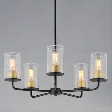 Maxim Lighting 11846CDABBK Sleek 5 Light Antique Brass/Black Chandelier - Lit View