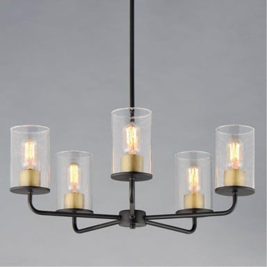Maxim Lighting 11846CDSN Sleek 5 Light Chandelier Angled View with Filament Bulbs