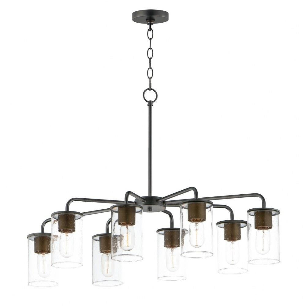 Maxim Lighting 11848CDSN Sleek 8 Light Chandelier in Black finish with Clear Seeded glass cylinder shades - front view