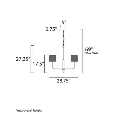 Maxim Lighting 11865OFNWD Bozeman 5 Light Natural Wood Chandelier Ceiling Light - Dimensions Diagram