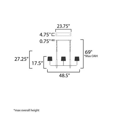 Maxim Lighting 11867OFNWD Bozeman 7 Light Linear Pendant dimensions diagram