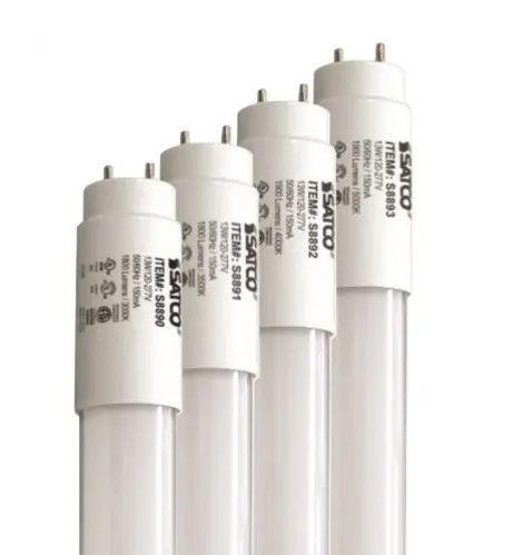 SATCO S8890 4-ft LED T8 Tube, Hybrid, Medium bi-pin Base, Single or Double Ended Wiring, Wattage 13W, Lumens 1800 lm, Voltage 100V-277V, Color Temperature 3000K, NSF