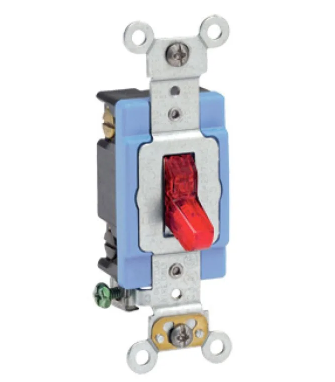 Leviton 1202-PLR Toggle Switch, 15 Amp, 120 Volt, Red