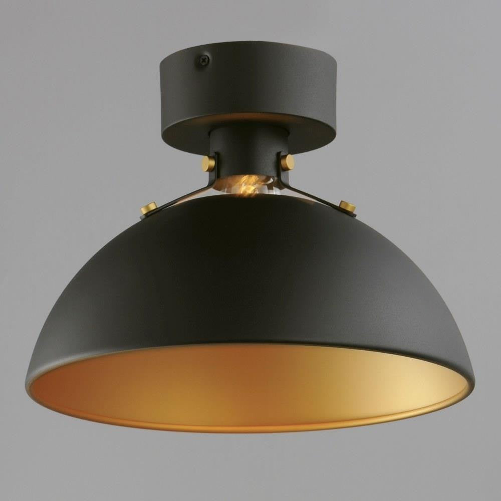 Maxim Lighting 12040ABBK Dawn 1 Light 12 Inch Antique Brass/Black Semi Flush Mount Ceiling Light - angled view on grey background