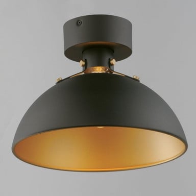 Maxim Lighting 12040ABBK Dawn Semi Flush Mount Black with Gold interior dome shade - side view