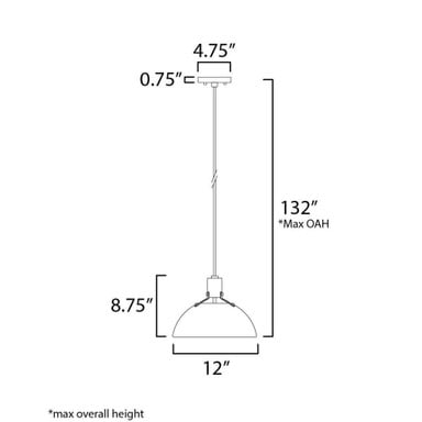 Maxim Lighting 12042WTSBR Dawn Pendant - Dimension Diagram 8.75 Inch Tall 12 Inch Wide