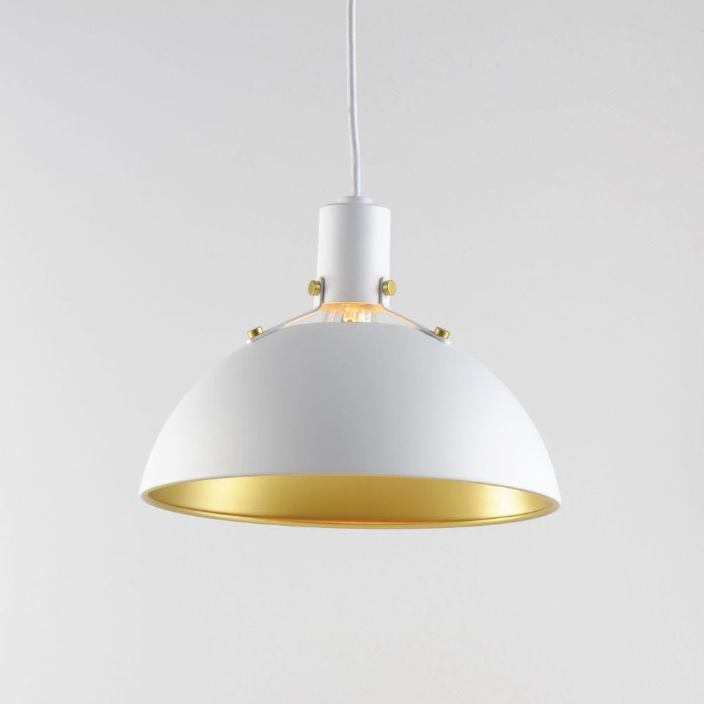 Maxim Lighting 12042WTSBR Dawn Pendant White with Satin Brass Interior - Side Profile View